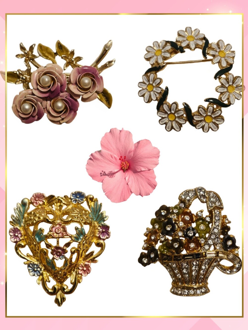 Silver & Gold Tone Floral Brooch Bundle